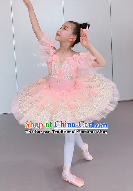 Children Ballet Skirt Peach Pink Fluffy Skirt Tutu Girls Little Swan Dance Swan Lake Costume