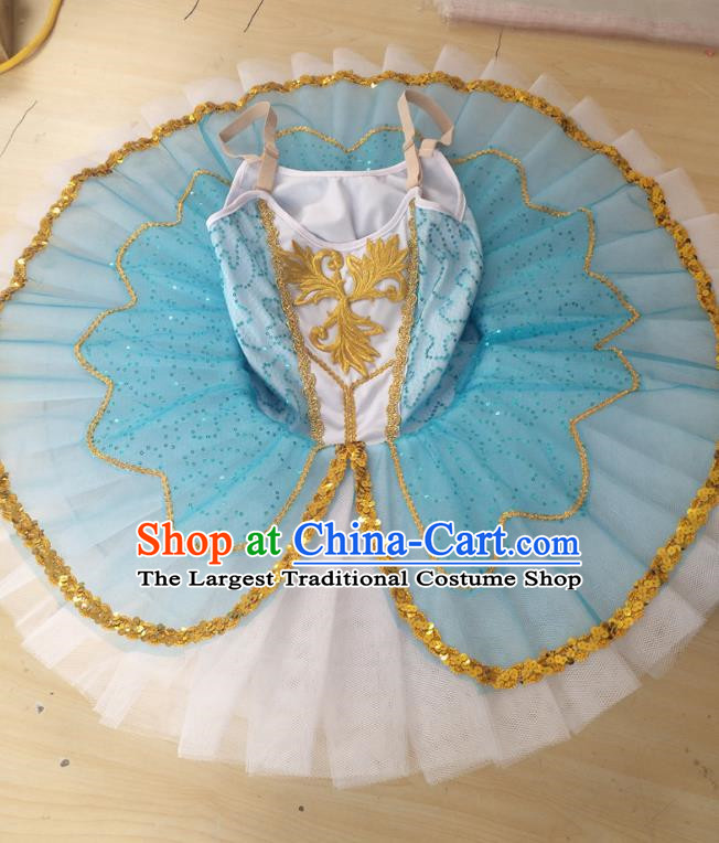Blue Children Ballet Costume Swan Lake Girls Professional Little Swan TUTU Skirt Sequined Sling Yarn Dance