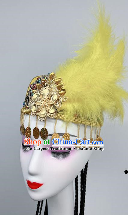 Ethnic Dance Headdress Xinjiang Uyghur Hat Half Feather Style Art Test Dance Performance Hair Accessories