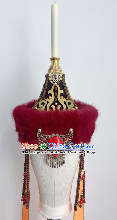 Mongolian Hat Headdress Pointed Top Brim Hat Head Candle Shape Art Examination Folk Dance Headdress