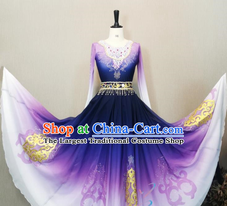 Uighur Dance Performance Costume Purple Gradient Xinjiang Dance Ethnic Style Adult Art Test Big Swing Skirt