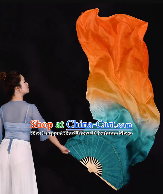 China Classical Dance Folding Fan Handmade Pure Silk Fan Dance Contest Long Ribbon Fan