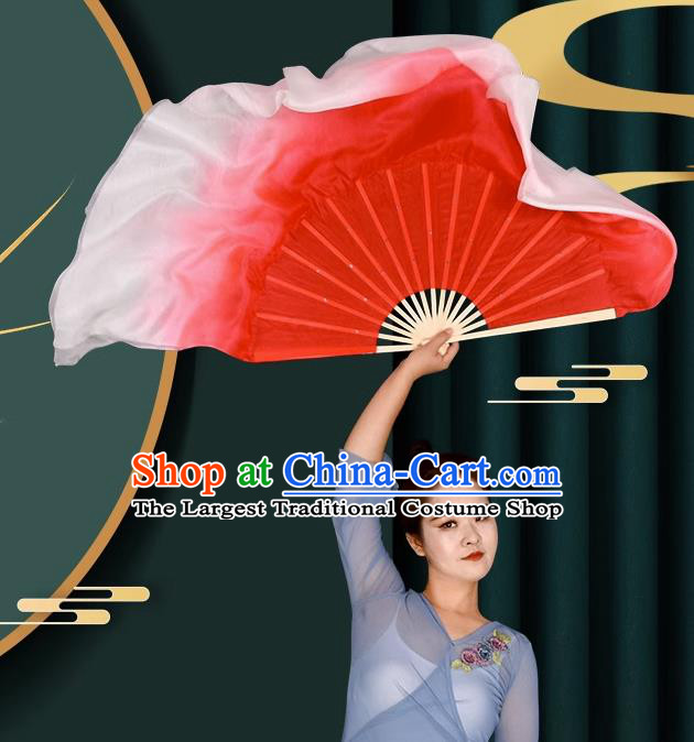 China Handmade Gradient Red to White Fan Classical Dance Fan Taoli Cup Women Dance Competition Pure Silk Fan