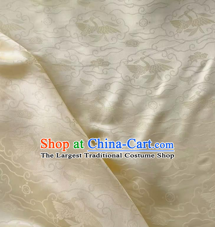 Beige China Traditional Design Mulberry Silk Jacquard Satin Fabric Classical Wild Goose Hold Reed Pattern Cheongsam Cloth