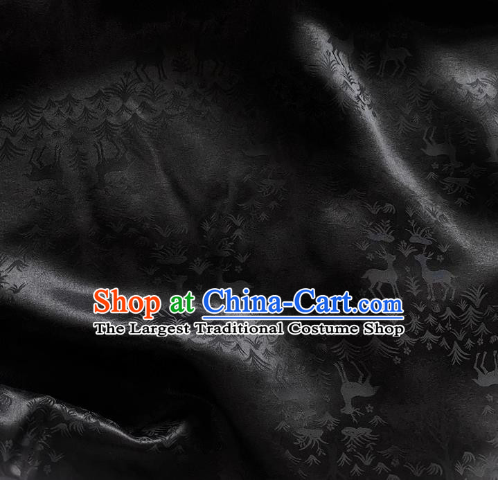 Black China Traditional Deer Design Fabric Classical Cheongsam Cloth Jacquard Satin Mulberry Silk