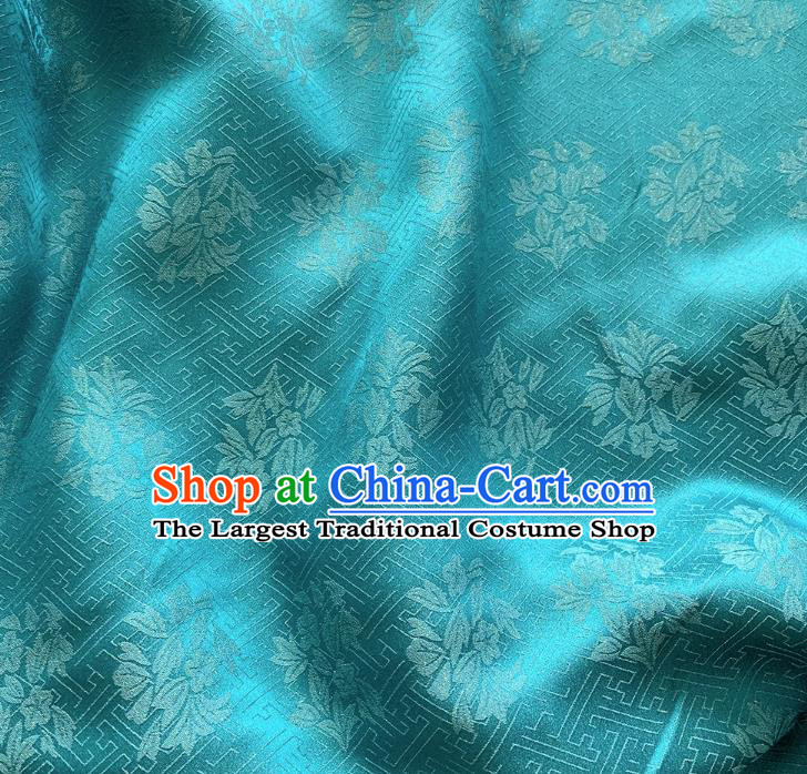 Peacock Blue China Hanfu Fabric Traditional Jacquard Crepe Mulberry Silk Classical Trumpet Creeper Design Cloth