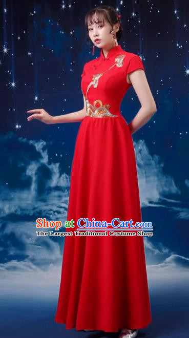 Red Choir Performance Clothing Women Long Skirt Conductor Dress Poetry Recitation Stage Performance Clothing