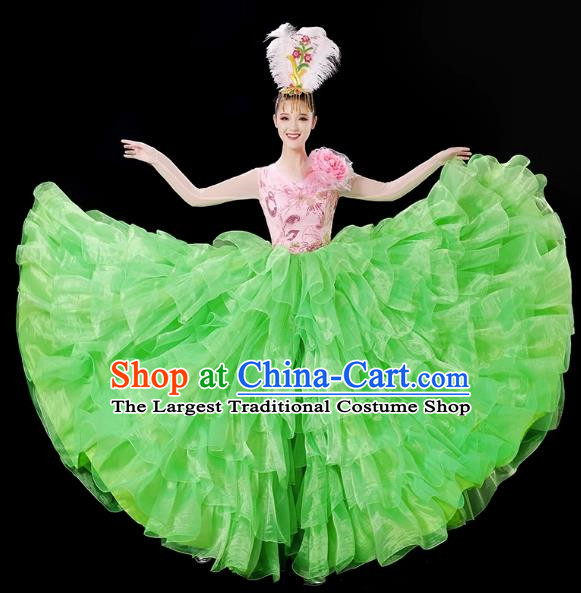 Opening Dance Big Swing Skirt Performance Costume Female Chinese Style Large Stage Modern Dance Costume Singing and Dancing Long Skirt