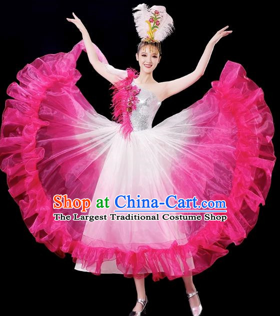 Opening Dance Big Swing Skirt Performance Costume Female Chinese Style Modern Stage Fan Dance Costume Song Dance Long Skirt