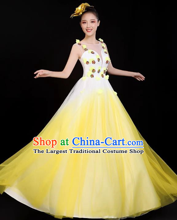 Yellow Opening Dance Large Swing Skirt Performance Costume New Cantata Long Skirt Accompanying Dance Costume Female Modern Dance
