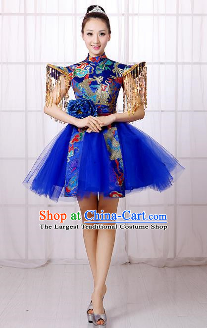 Blue Chinese Style Allegro Dance Costume Adult Water Drum Modern Dance Square Dance Dress Drumming Costume Female