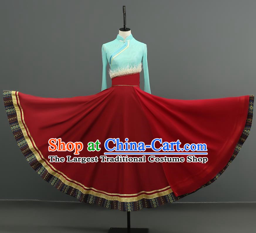 Performance Clothing Stage Performance Tibetan Dance Clothing Chinese Minority Class Practice Art Test Mid Length Skirt