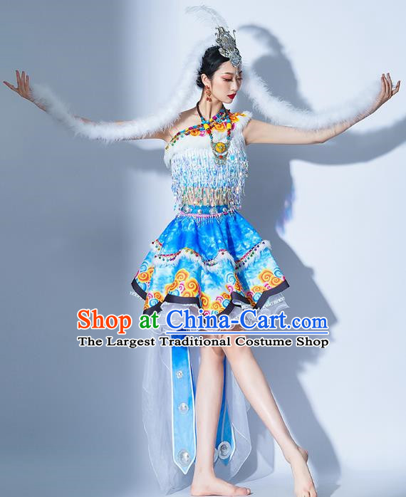 Light Blue Parade Performance Costumes Women Troupe Performance Costumes Opening Dance Song Accompaniment Dance Performance Costumes Female Tutu Skirt