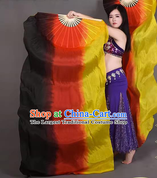 Top Belly Dance Fan Handmade Pure Silk Long Ribbon Fan Classical Dance Colorful Fan