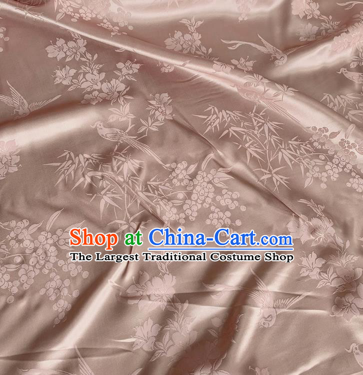 Cameo Brown Jacquard Satin Fabric China Classical Pattern Design Cheongsam Cloth Traditional Mulberry Silk Material