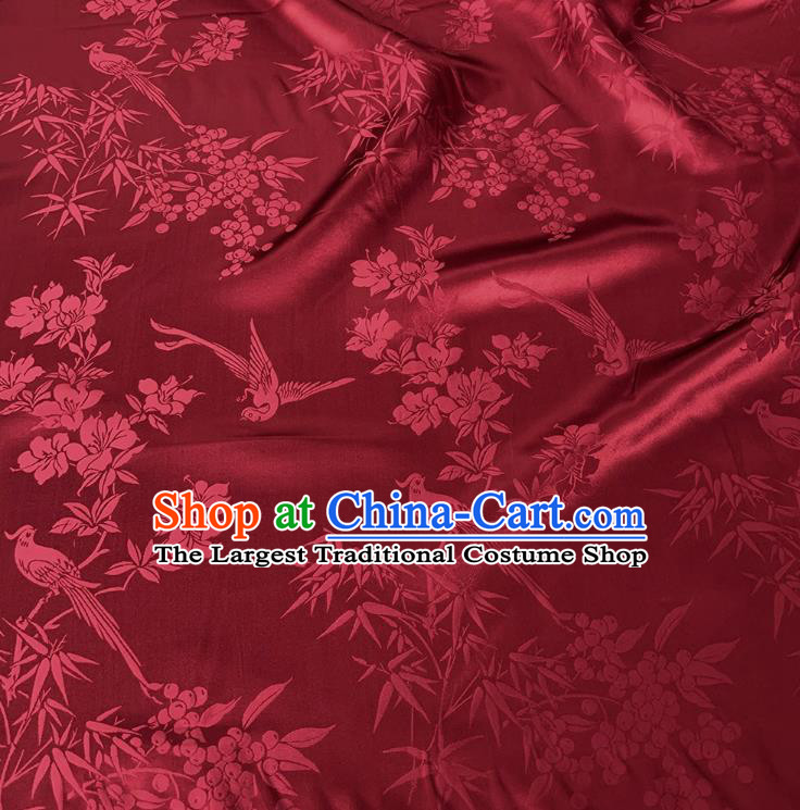 Wine Red Traditional Mulberry Silk Material Jacquard Satin Fabric China Classical Pattern Design Cheongsam Cloth