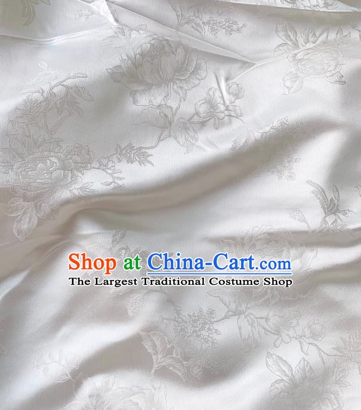 White China Classical Peony Pattern Material Cheongsam Cloth Traditional Design Mulberry Silk Jacquard Satin Fabric