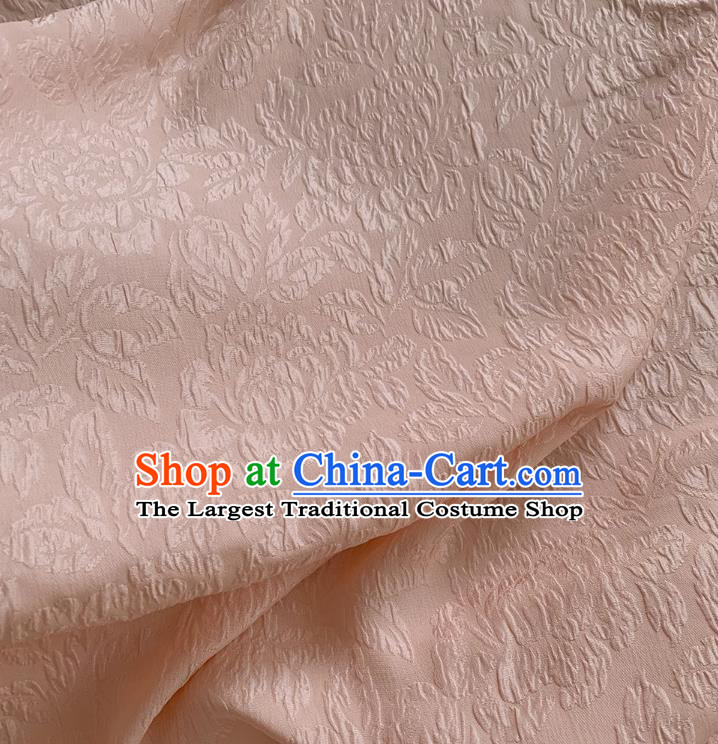 Pink China Traditional Design Mulberry Silk Jacquard Crepe Fabric Classical Peony Pattern Material Cheongsam Embossed Cloth