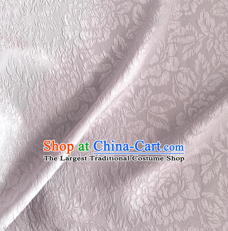 Lilac China Jacquard Crepe Fabric Classical Peony Pattern Material Cheongsam Embossed Cloth Traditional Design Mulberry Silk