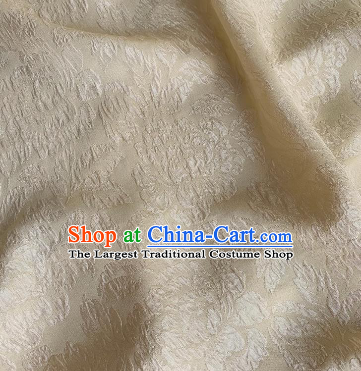 Apricot China Traditional Design Mulberry Silk Jacquard Crepe Fabric Classical Peony Pattern Material Cheongsam Embossed Cloth