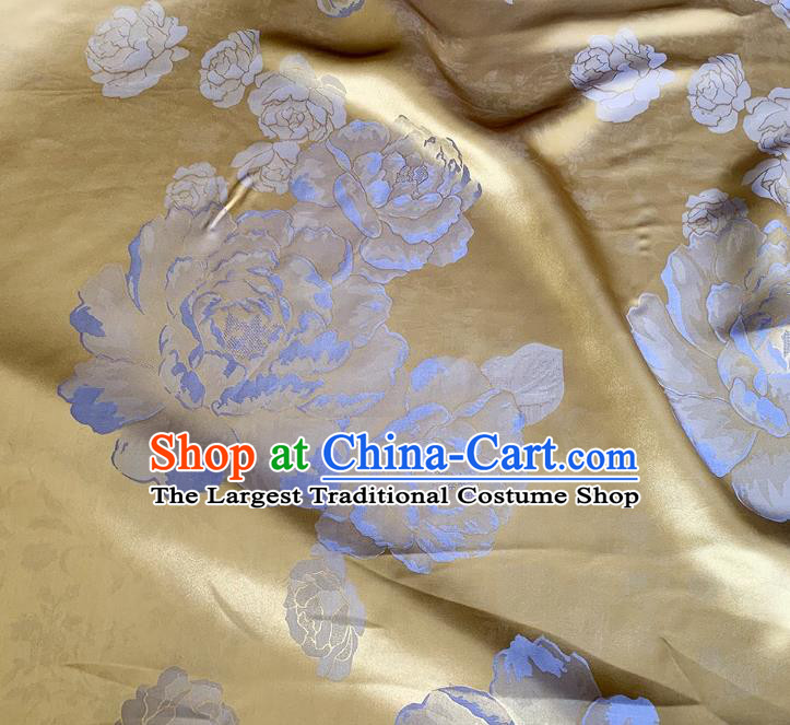 Golden China Traditional Peony Design Cheongsam Cloth Mulberry Silk Material Jacquard Satin Fabric