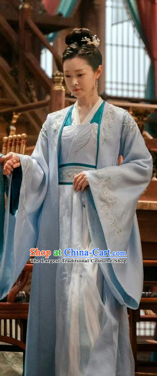 China Ancient Song Dynasty Noble Woman Costumes Romantic Drama Destined Chang Feng Du Liu Yu Ru Blue Dresses