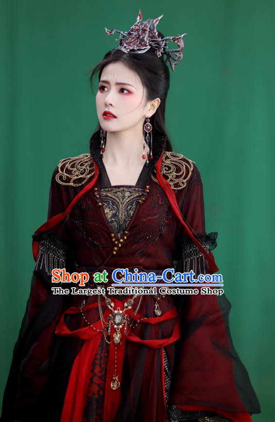 China Xianxia Drama Ancient Swordswoman Dark Red Costumes Till The End of The Moon Princess Li Susu Dresses