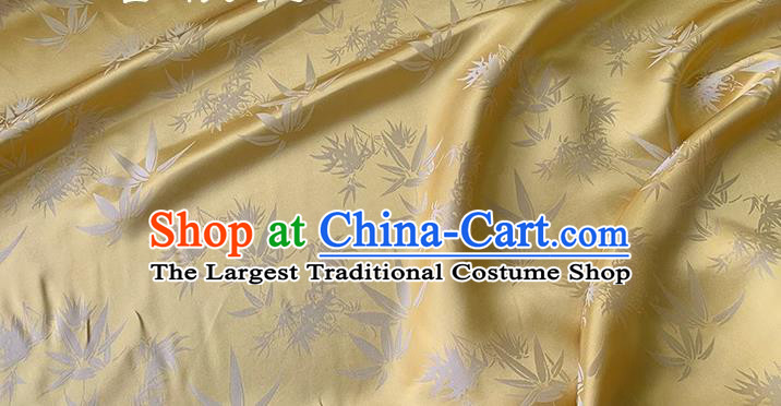 Yellow China Classical Jacquard Mulberry Silk Fabric Cheongsam Brocade Material Traditional Bamboo Leaf Design Silk Cloth