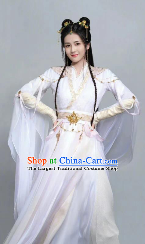 China Ancient Female Swordsman White Dresses Xianxia TV Till The End of The Moon Demon Princess Ye Xiwu Replica Clothing