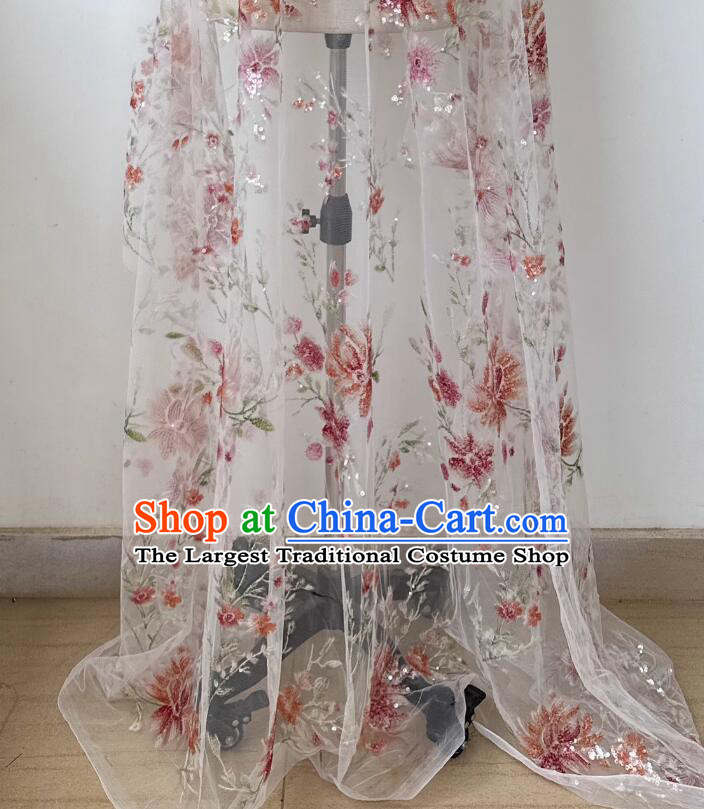 Top Thailand Lace Fabric Wedding Dress Sequins Cloth Pink Flower Embroidery Material