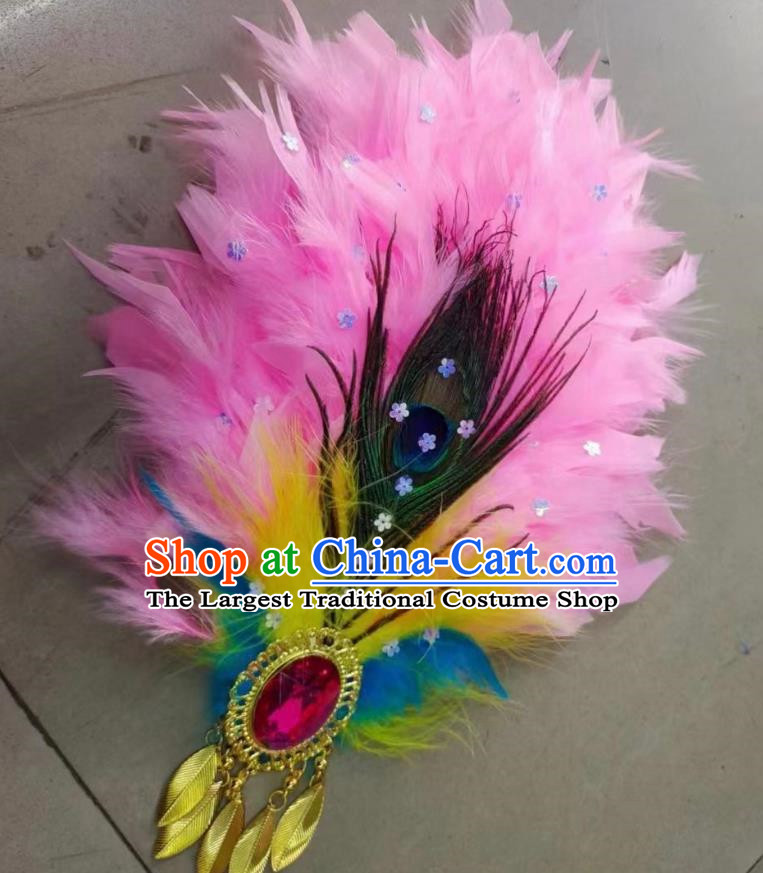 Pink Northeastern Yangko Feather Headdress Head Flower Tie Hair Yangko Headdress Corolla Sweet Yangko Feather Head Flower Peacock