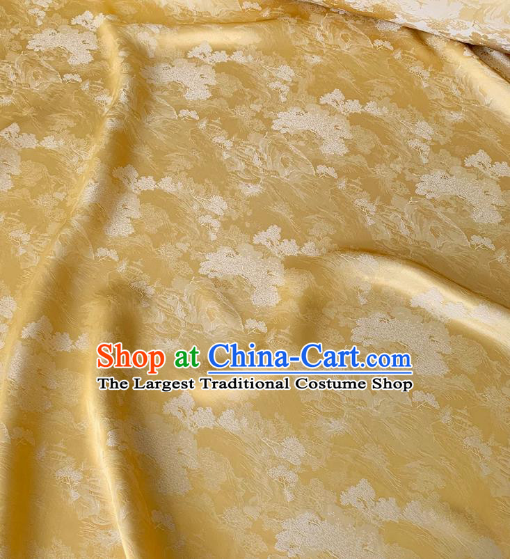 Light Golden China Traditional Dress Material Classical Landscape Painting Pattern Silk Cheongsam Jacquard Fabric
