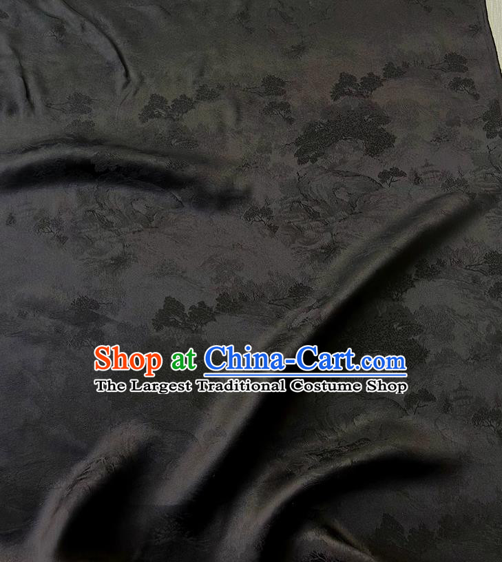 Black China Classical Landscape Painting Pattern Silk Jacquard Fabric Traditional Cheongsam Material