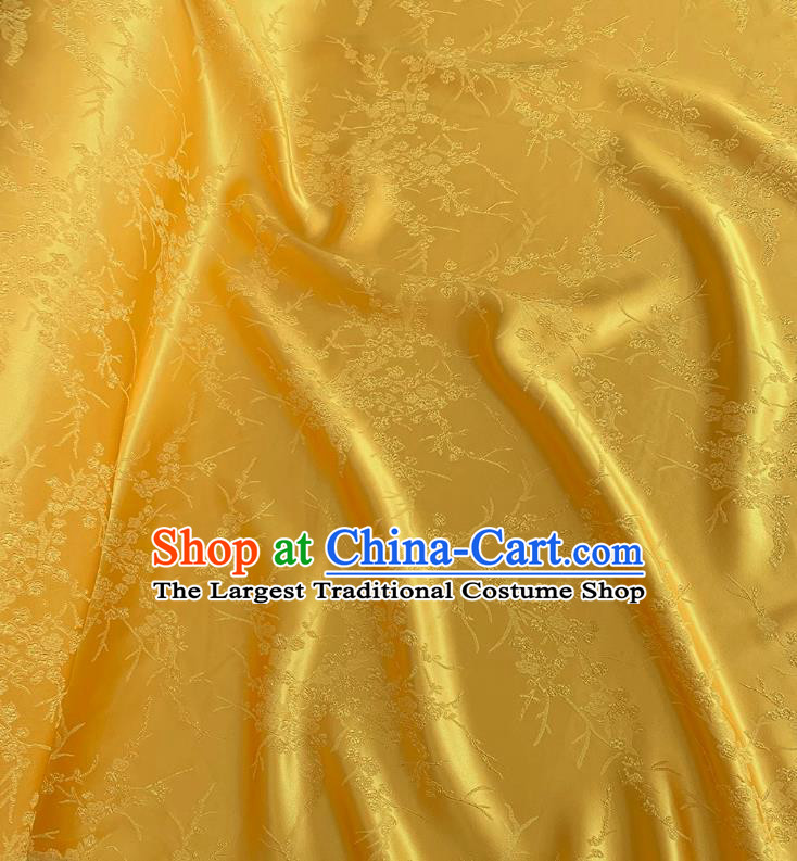 Golden China Traditional Cheongsam Material Classical Plum Blossom Pattern Silk Embossed Stretch Fabric
