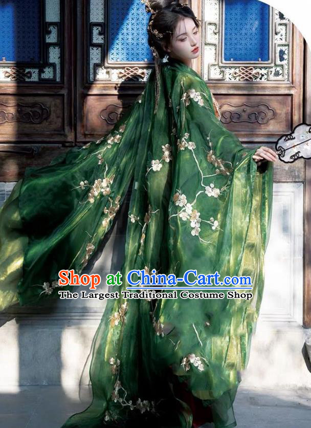 Chinese Tang Dynasty Palace Princess Costume Ancient Court Woman Dresses Hanfu Embroidered Cloak and Hezi Qun Complete Set