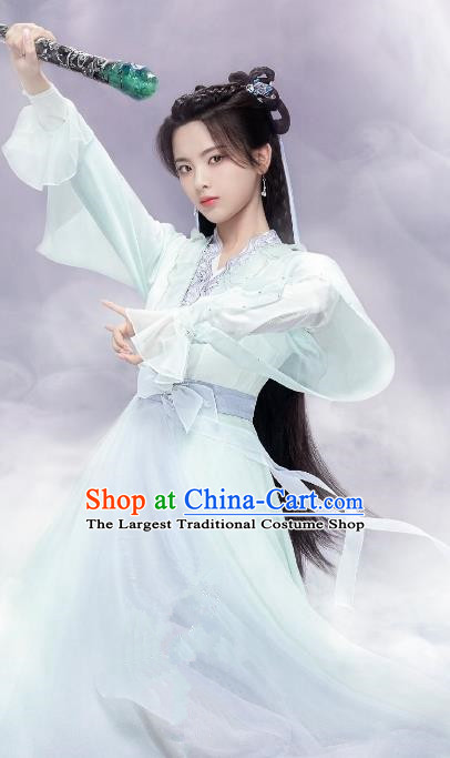 China Traditional Hanfu Young Lady Light Green Dresses Ancient Princess Costumes Drama Chong Zi Swordswoman Clothing