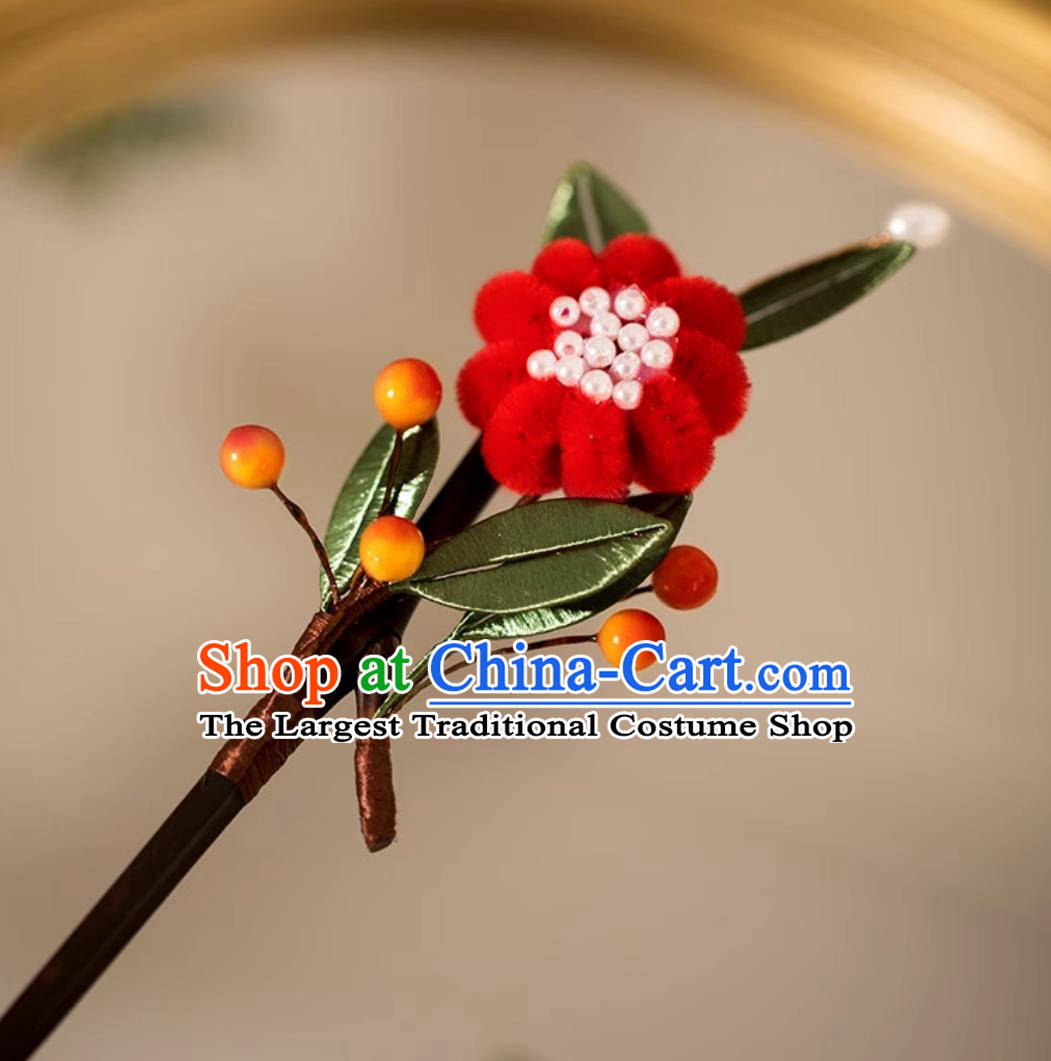 Handmade Cheongsam Headpiece Intangible Cultural Heritage Red Chrysanthemum Hairpin Traditional China Hair Accessories