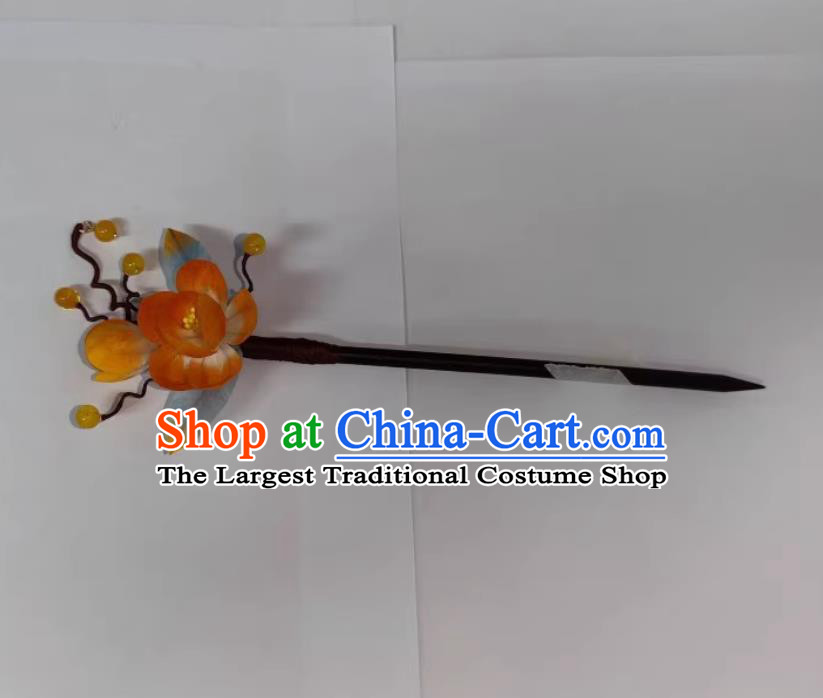China Cheongsam Hair Accessories Traditional Hanfu Headpiece Handmade Intangible Cultural Heritage Orange Silk Plum Hairpin