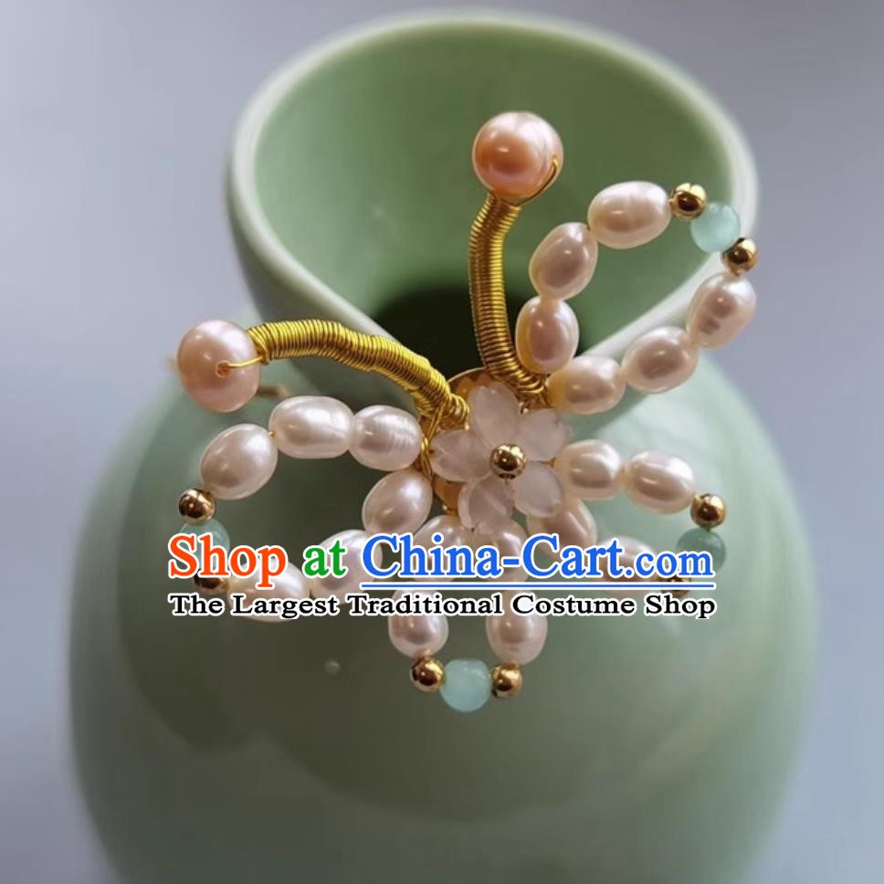 Handmade Pearl Butterfly Hairpin China Cheongsam Hair Jewelry Traditional Hanfu Headpiece