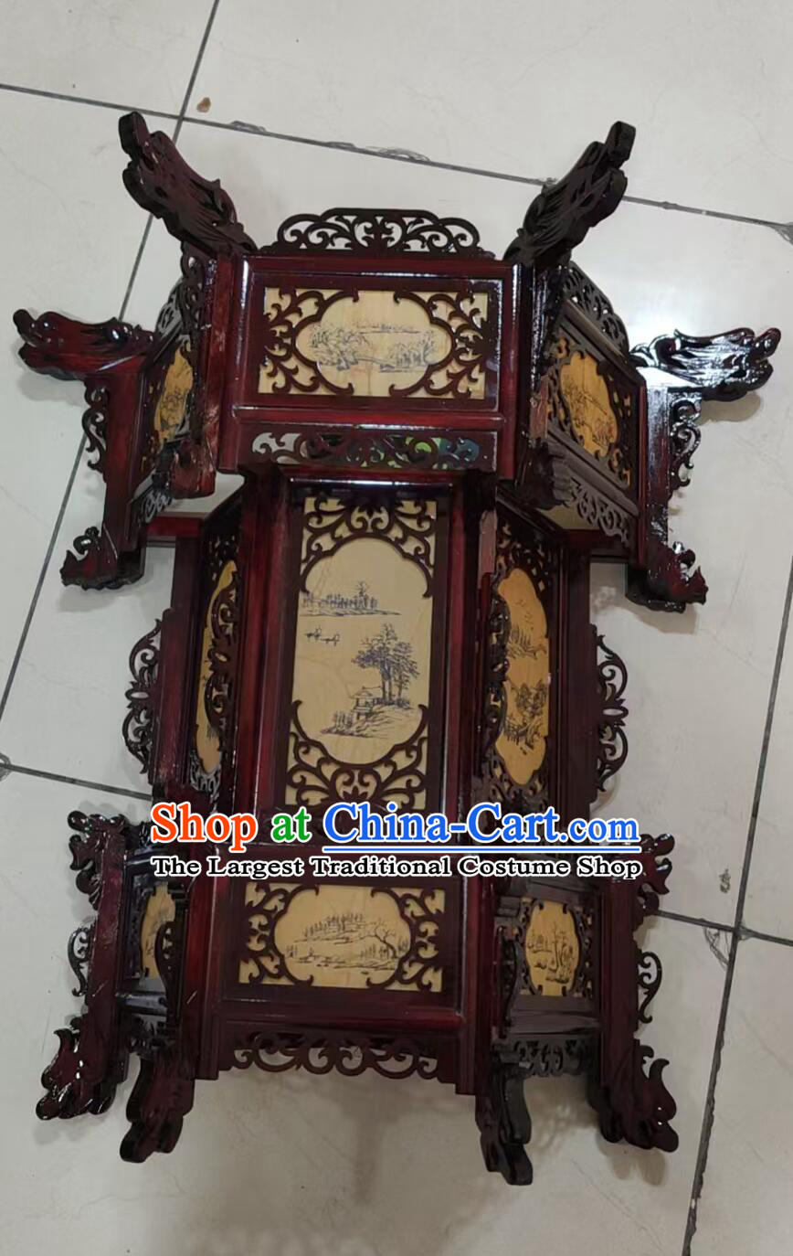 Traditional Chinese Palace Lantern Large Three Layers Antique Style Wood Lantern Handmade Landscape Lamp