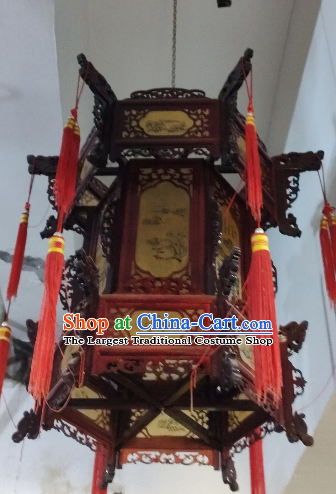 Large Three Layers Antique Style Wood Lantern Handmade Landscape Lamp Chinese Palace Lantern