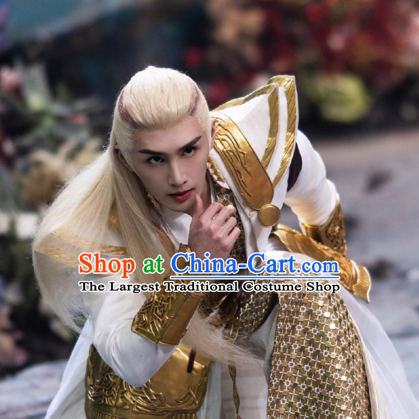 Ancient China Warrior Clothing Traditional Chinese Hero White and Golden Outfit TV Series Drama Burning Flames Bai Lian Sage King Costume