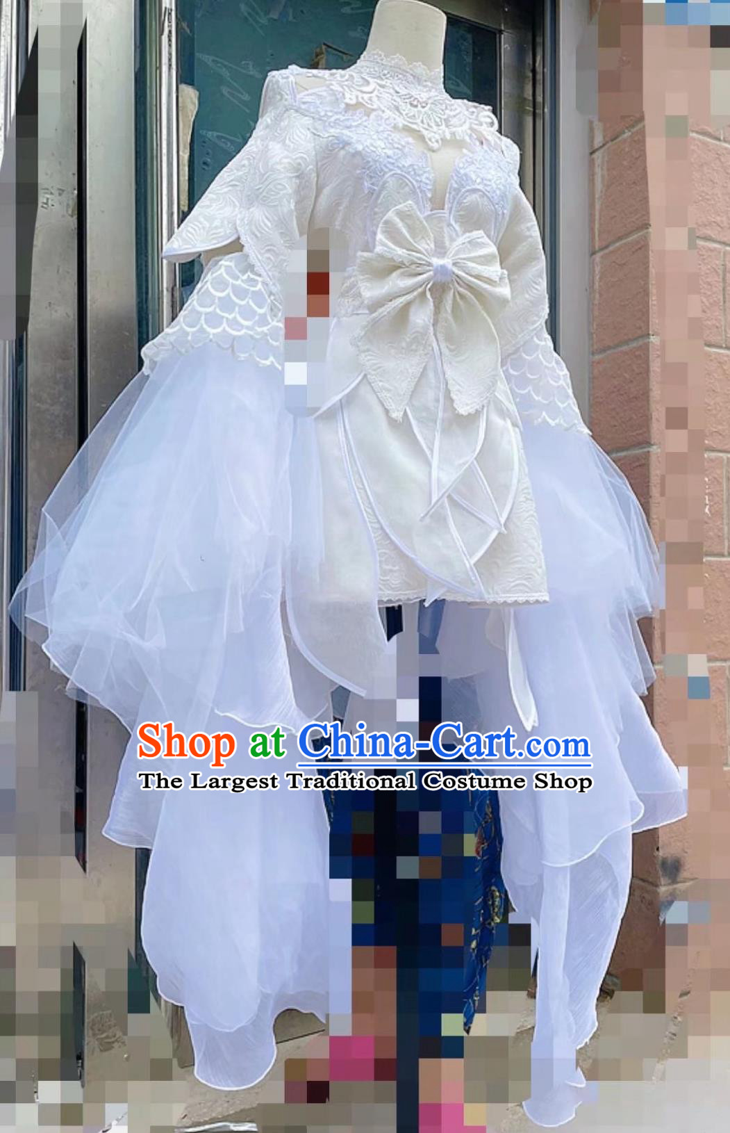 Ancient Chinese Young Lady Costume China Online Game Sword Heroes Fate Cosplay Puti Chanyin White Dress
