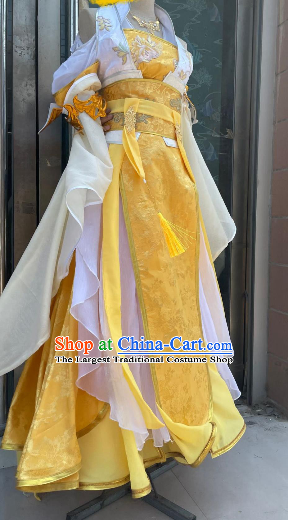 Ancient Chinese Empress Costume China Online Game Sword Heroes Fate Cosplay Cangjian Young Woman Yellow Dress