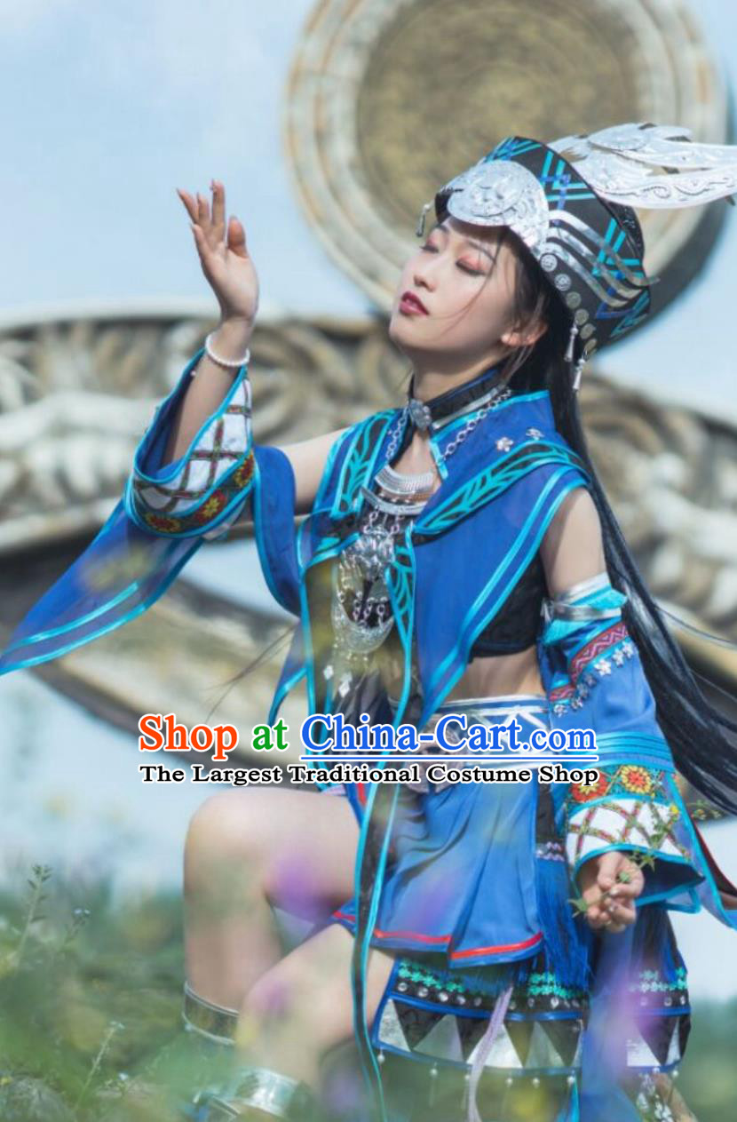 Ancient Chinese Ethnic Princess Costume China Online Game Sword Heroes Fate Cosplay Wudu Sect Young Woman Blue Dress