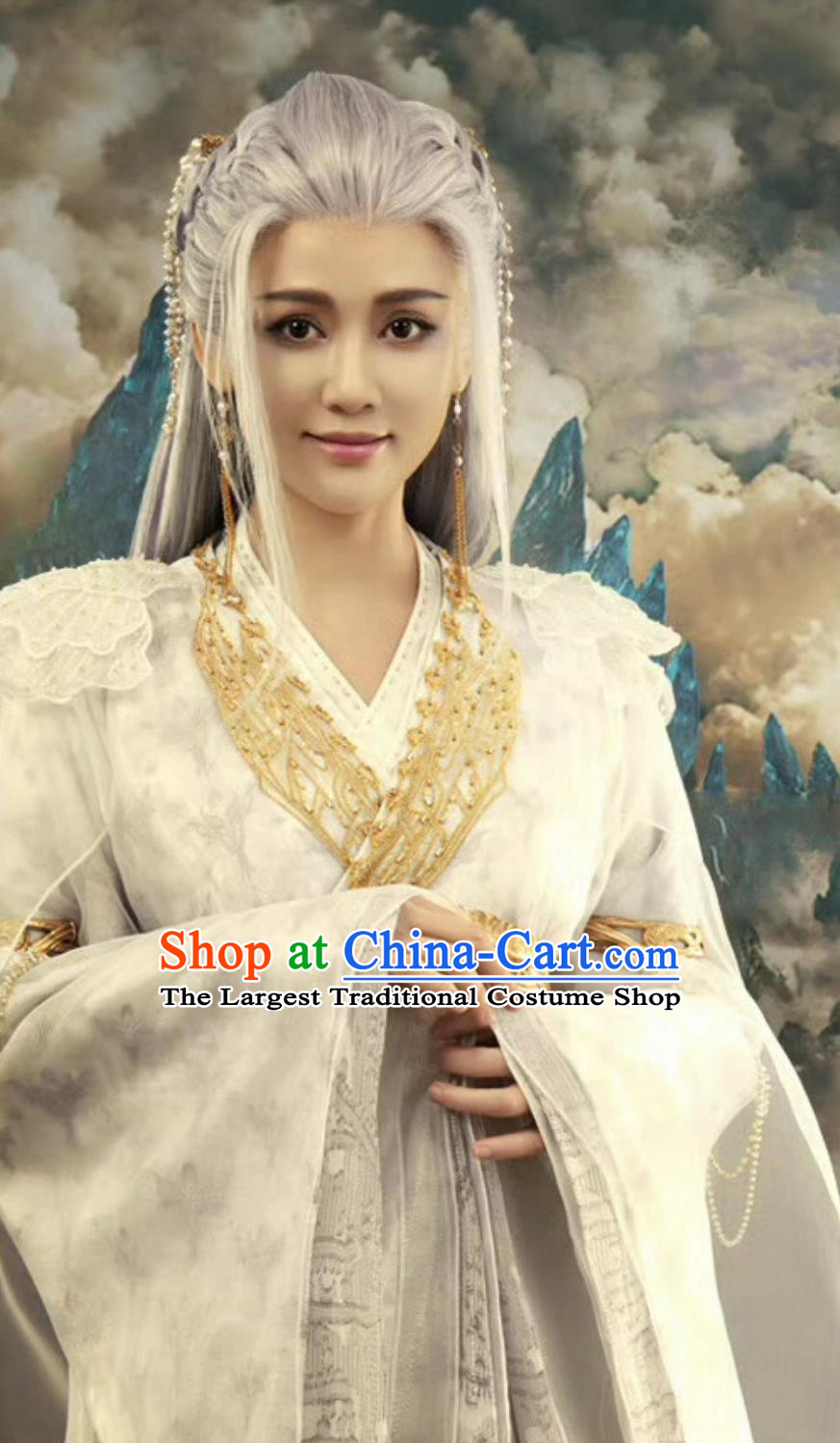 TV Series Drama Burning Flames Shen Queen Bai Long Costume Ancient China Goddess Clothing Traditional Chinese White Hanfu Dress
