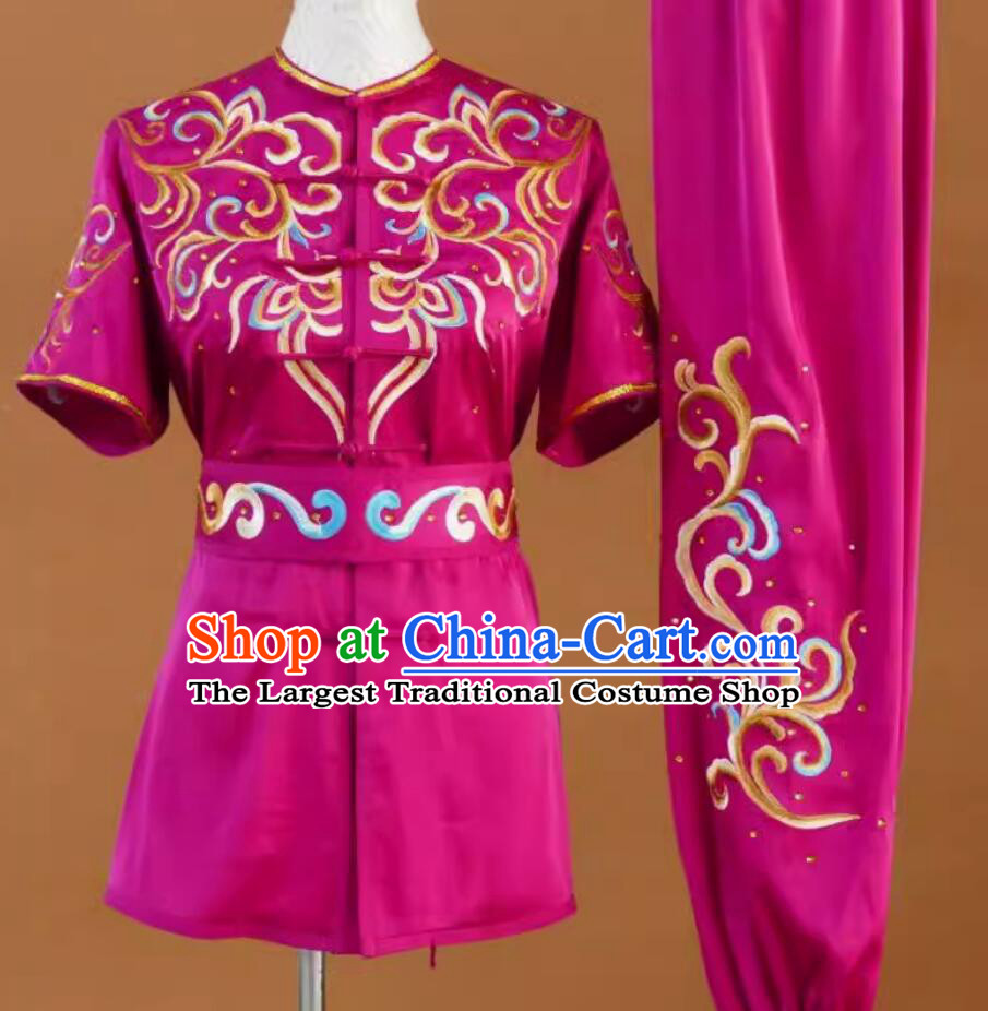 China Martial Arts Competition Woman Nanquan Fushia Uniform Professional Wushu Tournament Championships Costume Chinese Kung Fu Suit