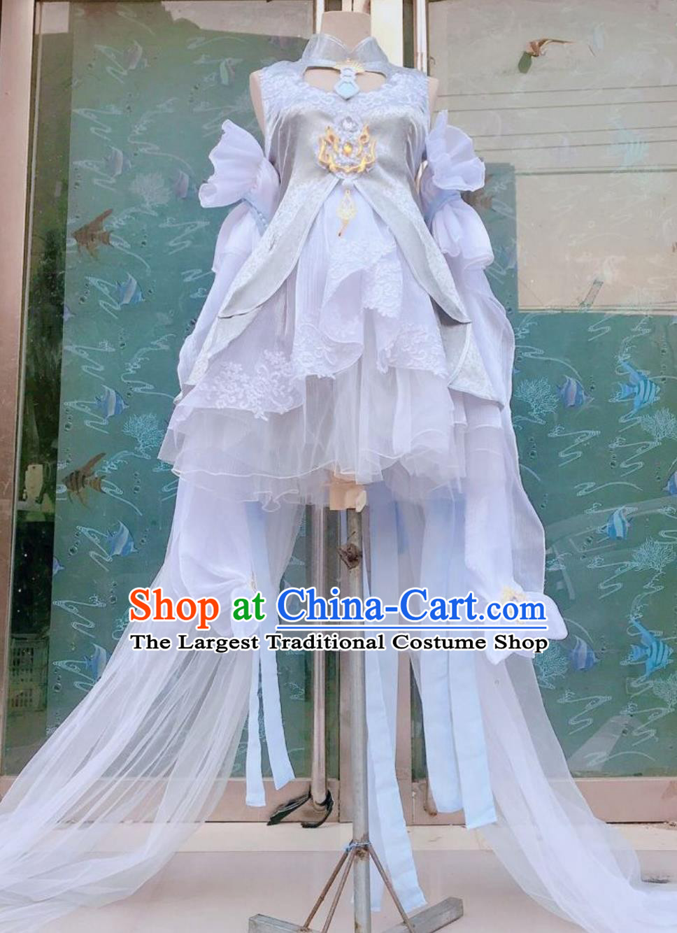 Cosplay Online Game Sword Heroes Fate Peinglai Princess Costume China Wuxia White Dress Ancient Chinese Young Lady Clothing