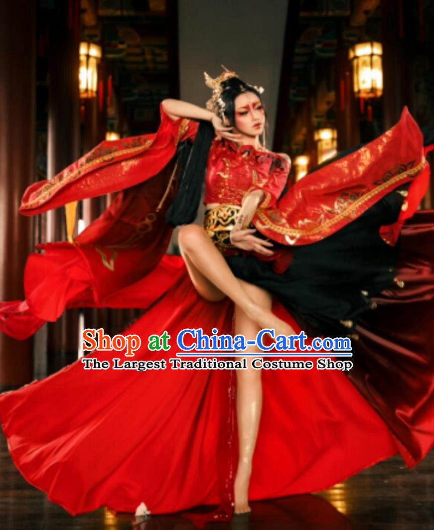 Cosplay Online Game Sword Heroes Fate Dance Lady Costume China Wuxia Swordswoman Red Dress Ancient Chinese Clothing