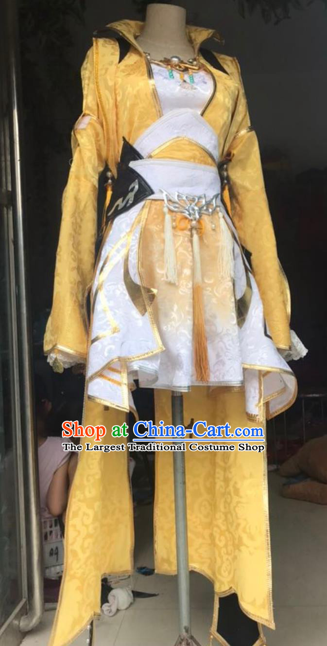 Cosplay Online Game Sword Heroes Fate Swordswoman Costume China Wuxia Lady Yellow Dress Ancient Chinese Clothing